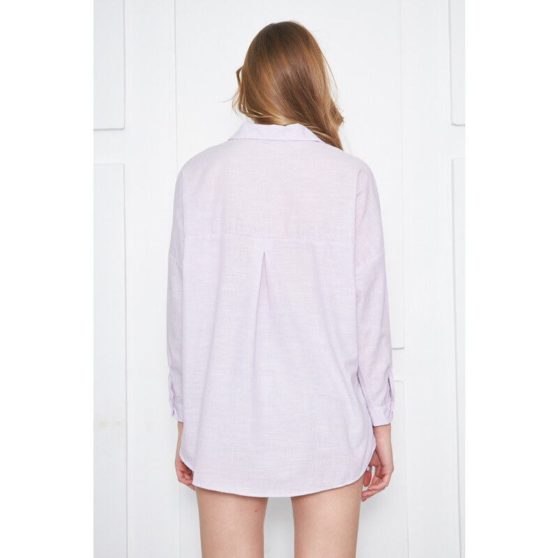 armonika Women's Lilac Striped Look Oversized Long Basic Shirt