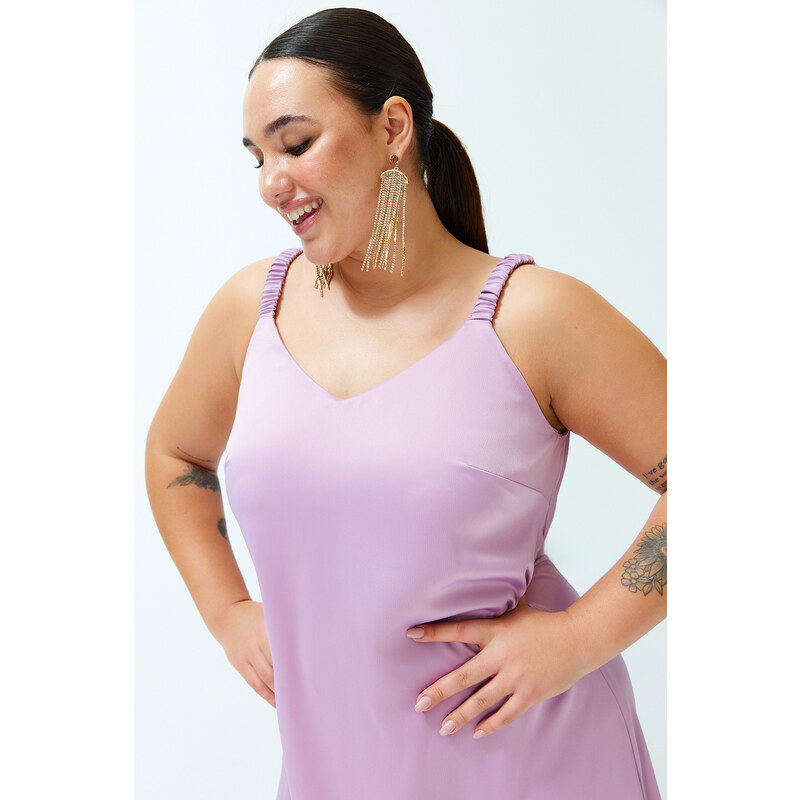 Trendyol Curve Lilac Strappy Satin Woven Dress