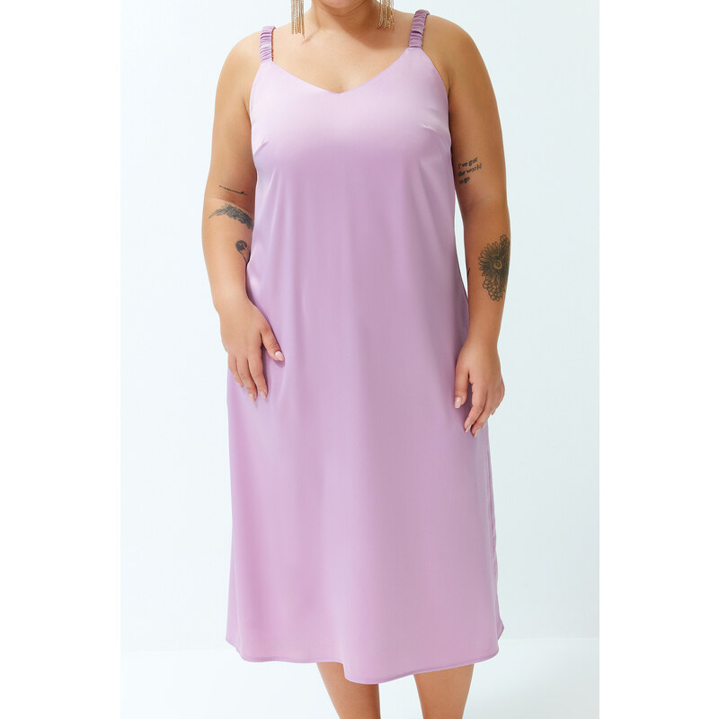 Trendyol Curve Lilac Strappy Satin Woven Dress