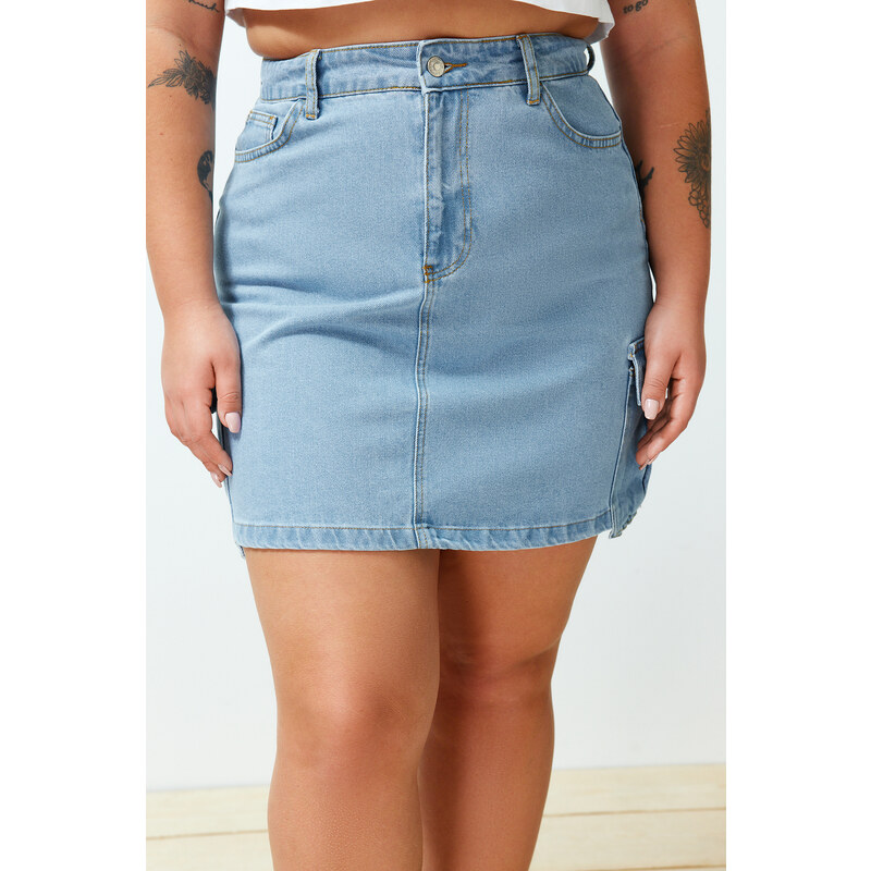 Trendyol Curve Blue Cargo Pocket Mini Denim Skirt