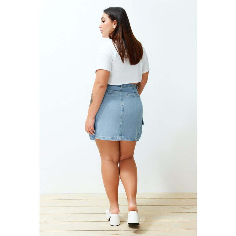 Trendyol Curve Blue Cargo Pocket Mini Denim Skirt