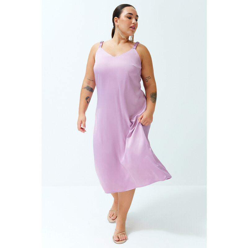 Trendyol Curve Lilac Strappy Satin Woven Dress