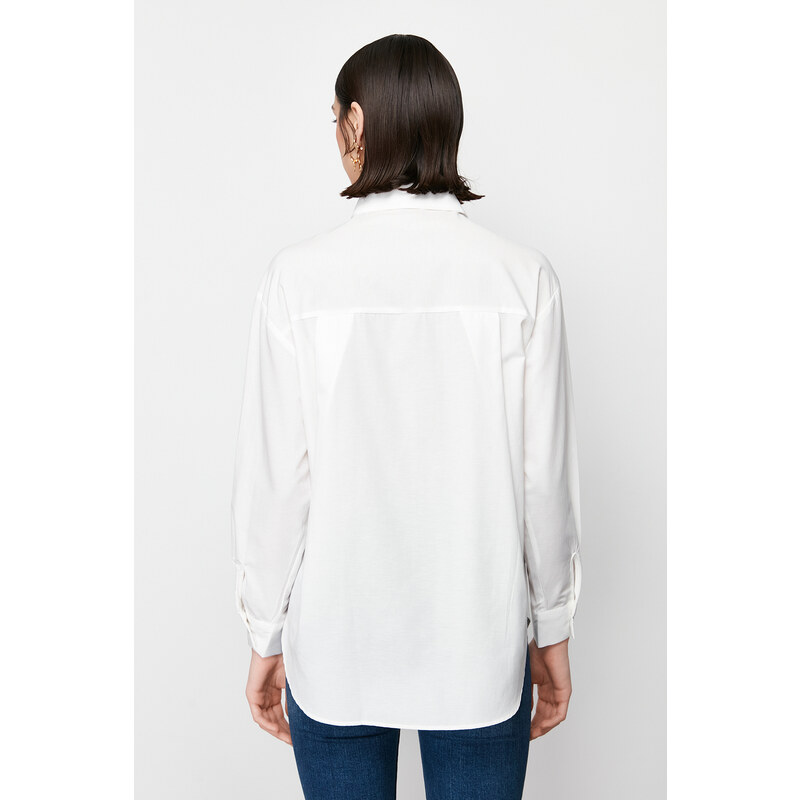 Trendyol Ecru Lace Detail Oversize/Wide Fit Shirt