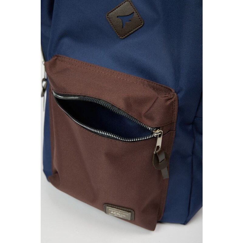 AC&Co / Altınyıldız Classics Men's Navy Blue-brown Logo Laptop Compartment Sports School-Backpack