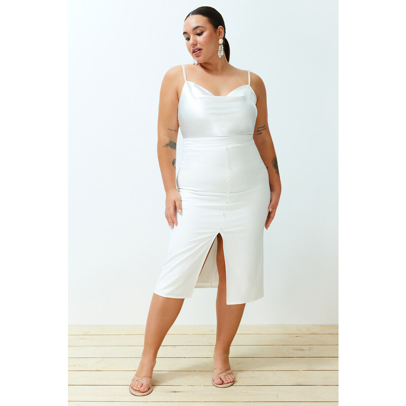 Trendyol Curve White High Waist Woven Bridal Pencil Skirt