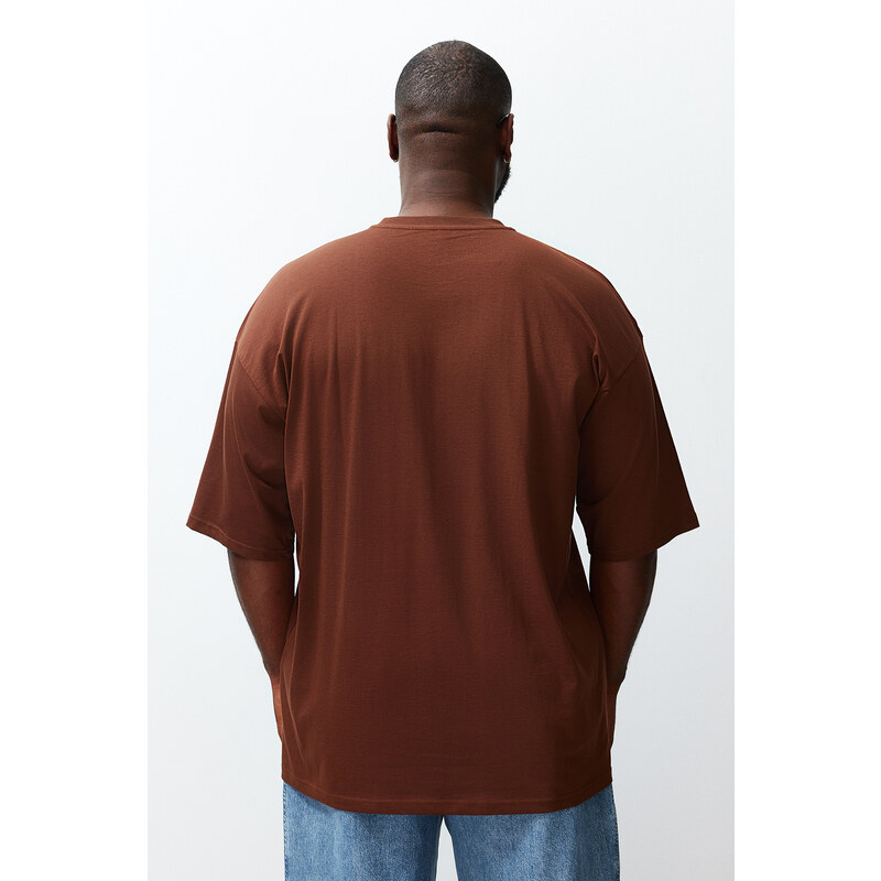 Trendyol Plus Size Brown Oversize Comfortable Basic 100% Cotton T-Shirt