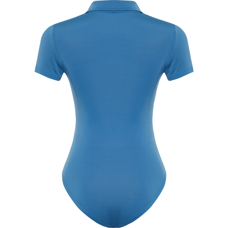 Trendyol Indigo Fitted/Fitted Zippered Collar Flexible Knitted Body with Snap Fasteners