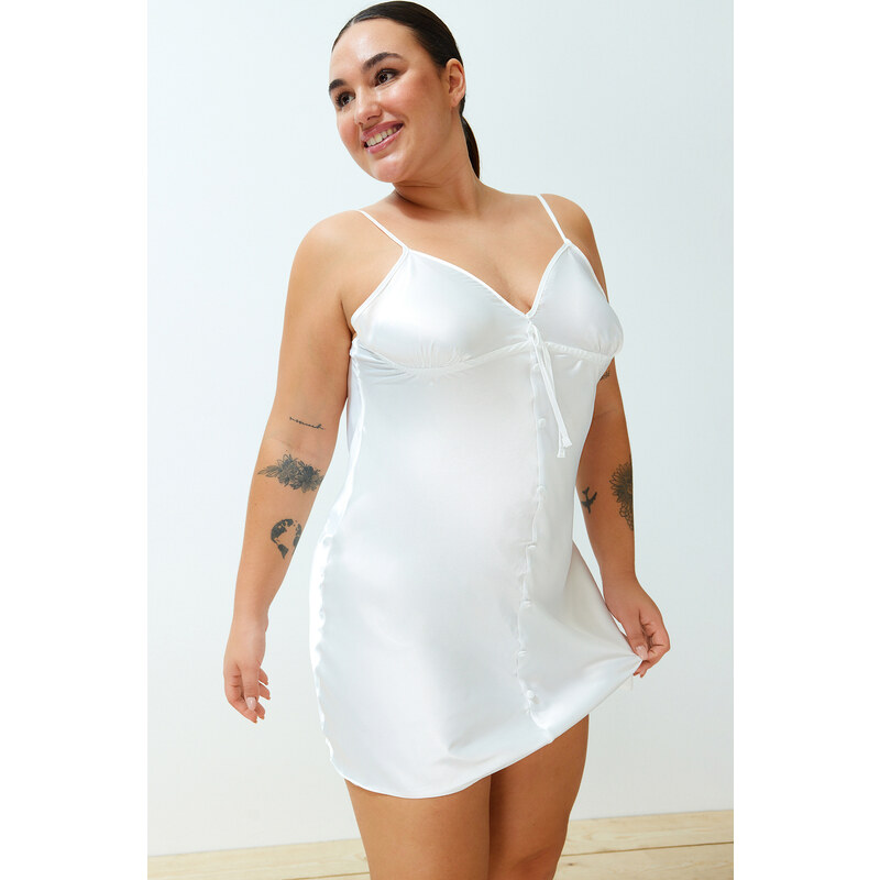 Trendyol Curve White Mini Satin Woven Bridal Nightgown