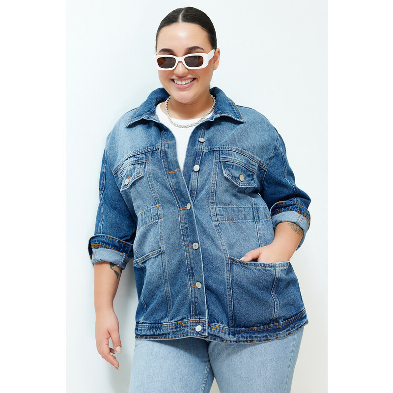 Trendyol Curve Blue Oversize Denim Jacket