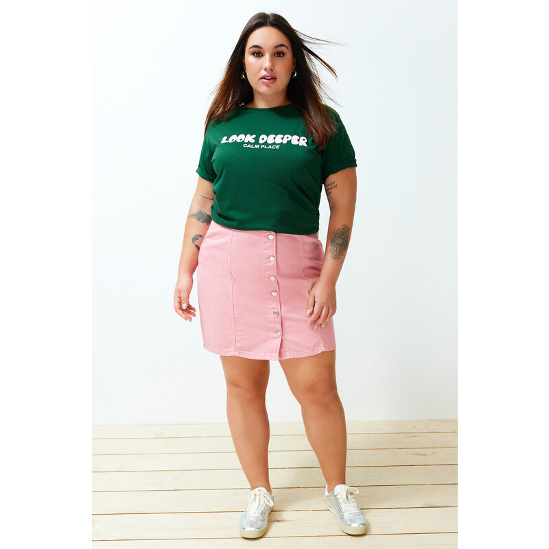 Trendyol Curve Pink Buttoned Mini Denim Skirt