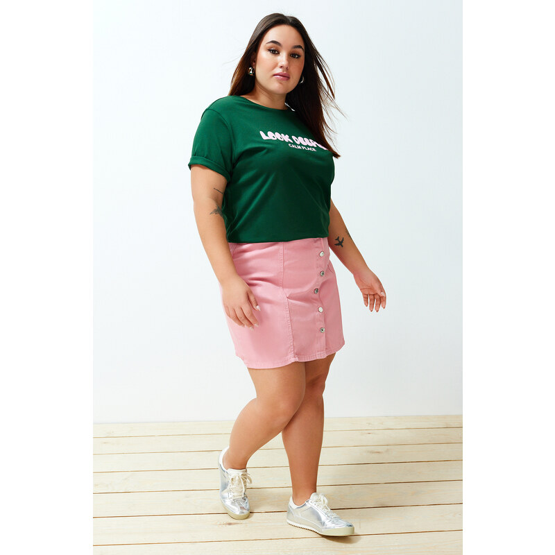 Trendyol Curve Pink Buttoned Mini Denim Skirt