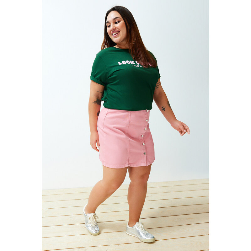 Trendyol Curve Pink Buttoned Mini Denim Skirt