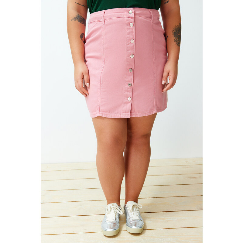 Trendyol Curve Pink Buttoned Mini Denim Skirt