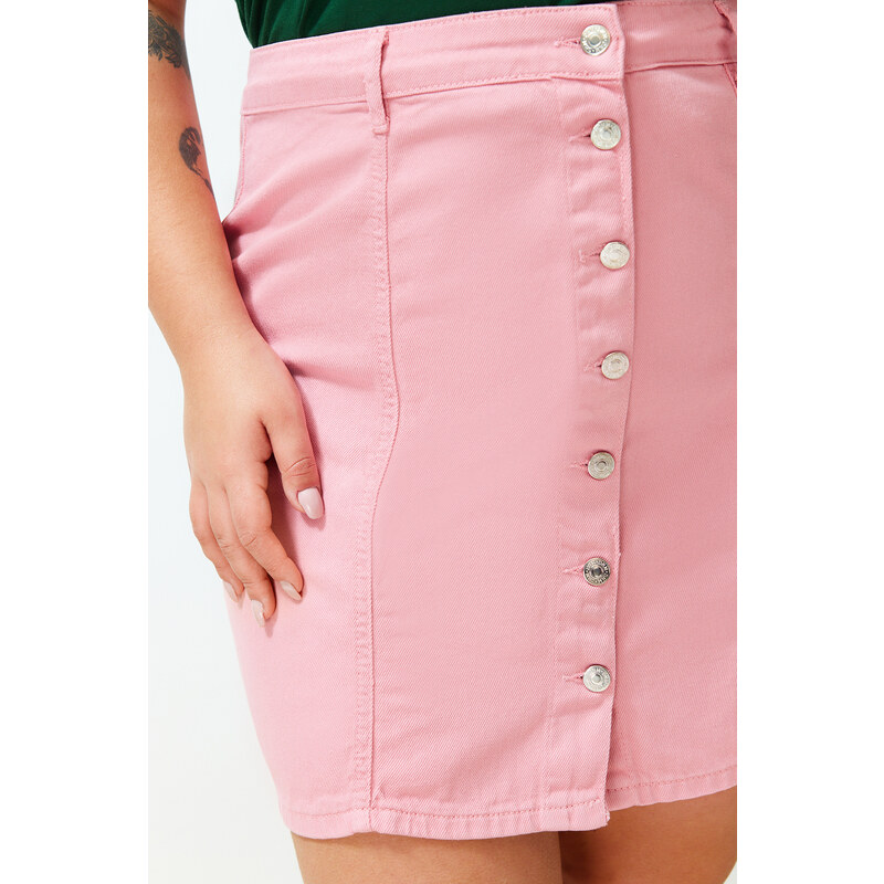 Trendyol Curve Pink Buttoned Mini Denim Skirt