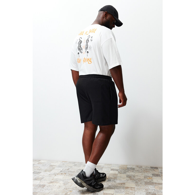 Trendyol Plus Size Black Regular/Regular Fit Medium Size City Printed Elastic Waist Shorts