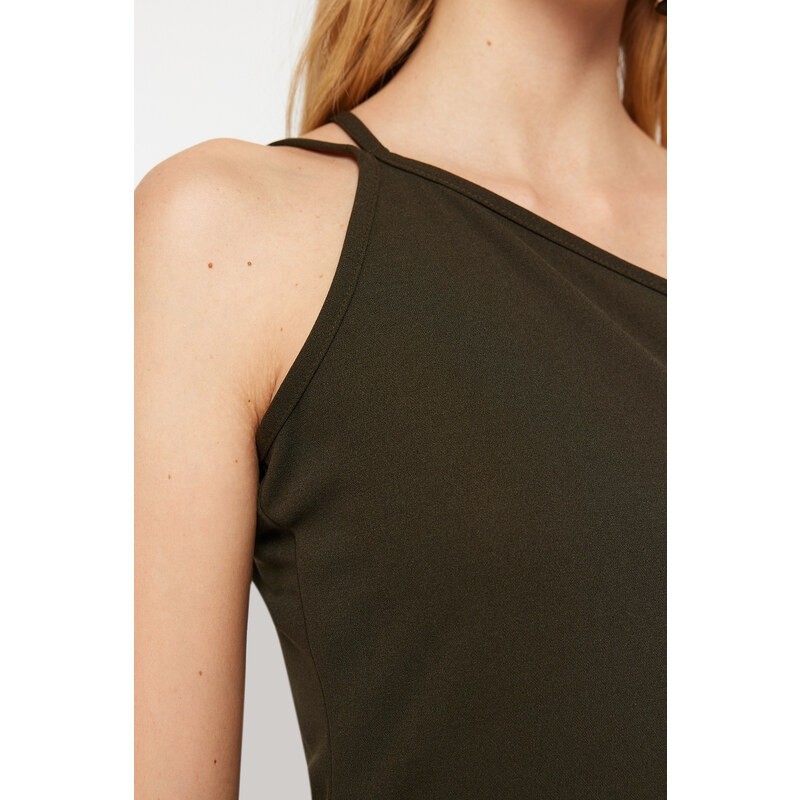 Trendyol Khaki One-Shoulder A-Line/A-Line Form Midi Smart Crepe Strappy Knitted Dress