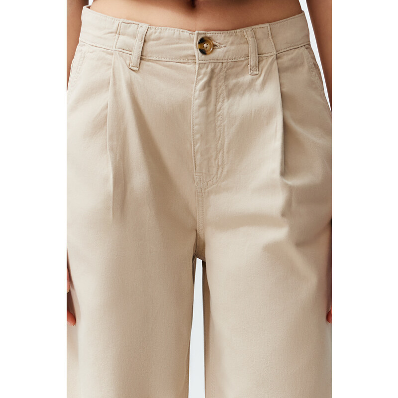 Trendyol Beige Pleated High Waist Seasonal Wide Leg Jeans