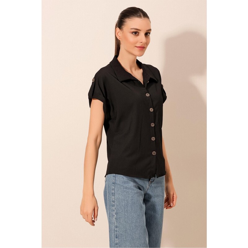 Bigdart 20187 Short Sleeve Oversize Knitted Shirt - Black