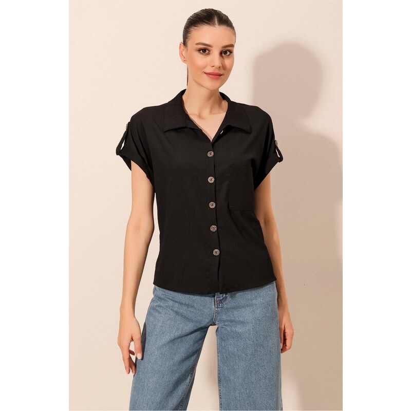 Bigdart 20187 Short Sleeve Oversize Knitted Shirt - Black