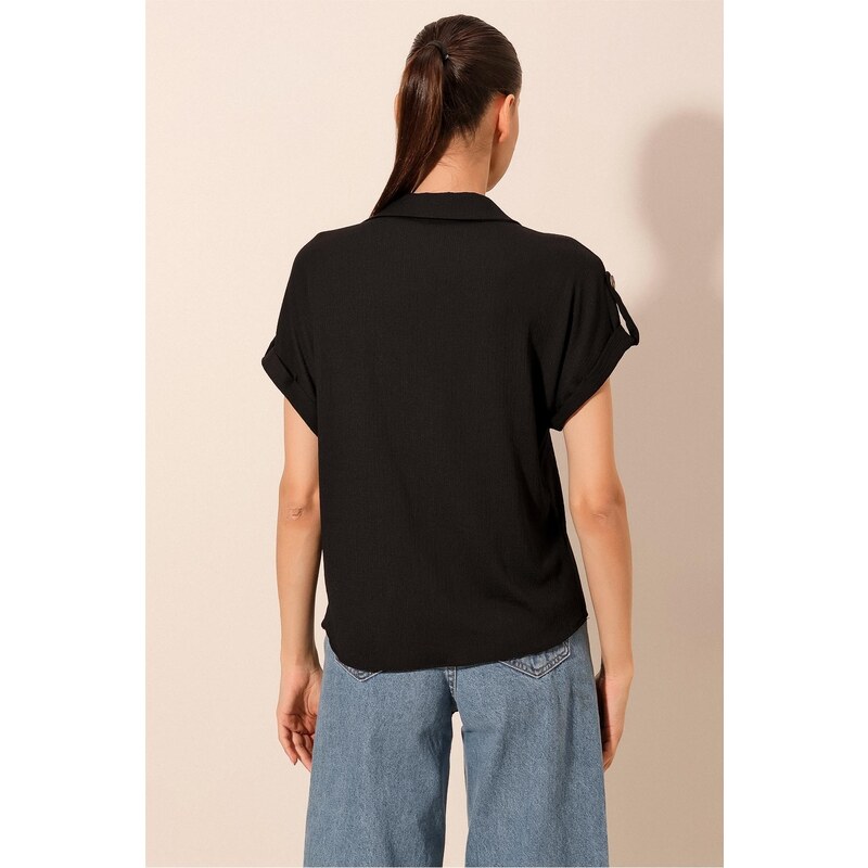 Bigdart 20187 Short Sleeve Oversize Knitted Shirt - Black