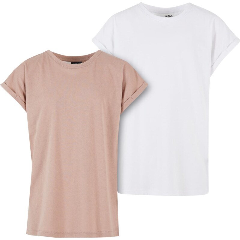 Urban Classics Kids Dívčí tričko Extended Shoulder Tee - 2 Pack bílé+růžové