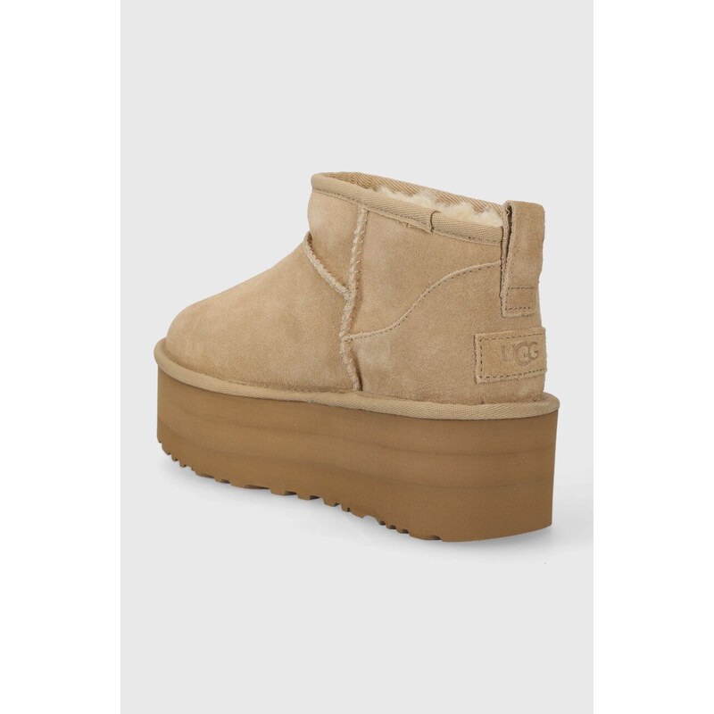 Semišové sněhule UGG Classic Ultra Mini Platform béžová barva, 1135092