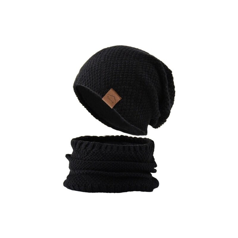 Camerazar Pánský zimní set čepice a komín, černá barva, akrylové vlákno, univerzální velikost