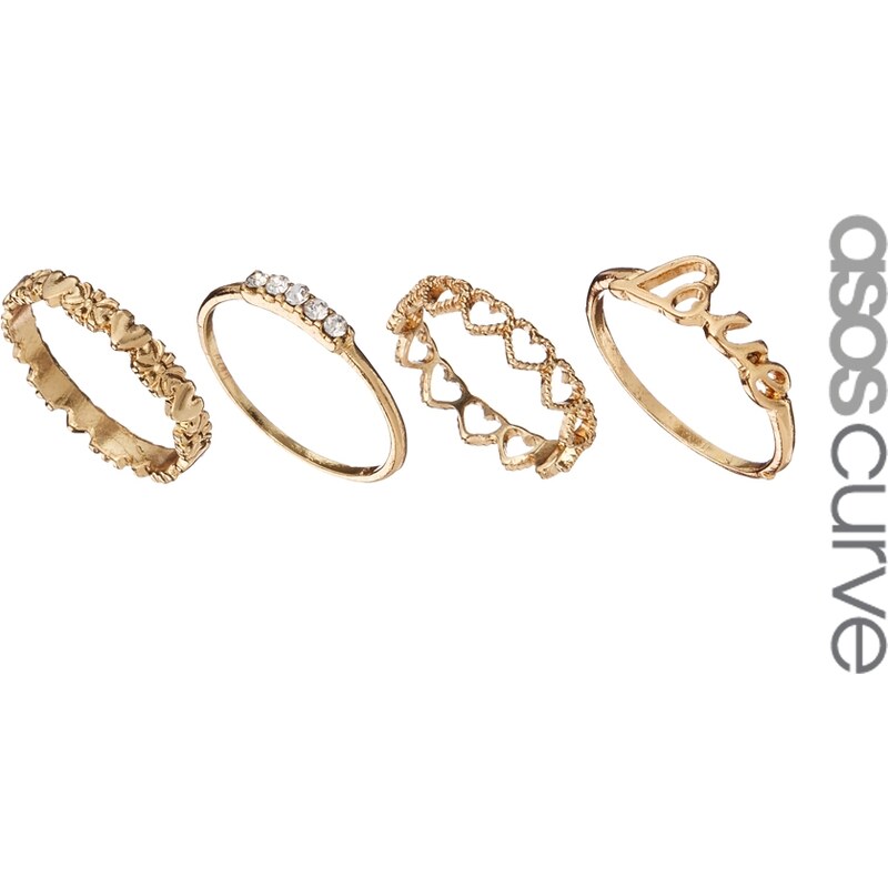 ASOS CURVE Love Midi Ring Pack - Gold