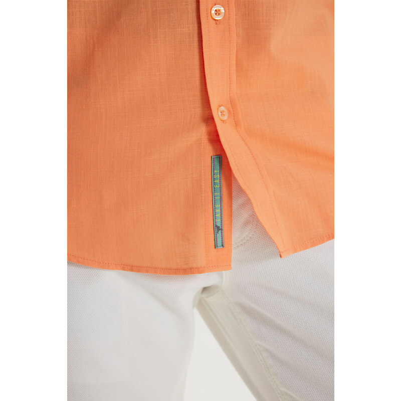 AC&Co / Altınyıldız Classics Men's Orange Comfort Fit Comfy Cut Concealed Button Collar 100% Cotton Flamed Shirt