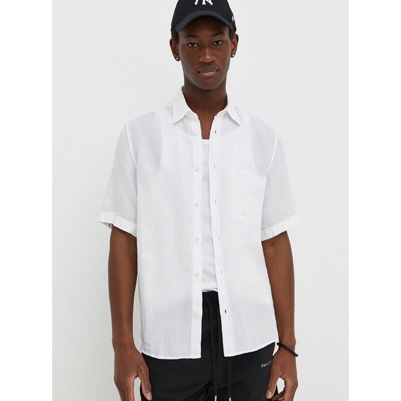 Lněná košile Marc O'Polo bílá barva, regular, s klasickým límcem