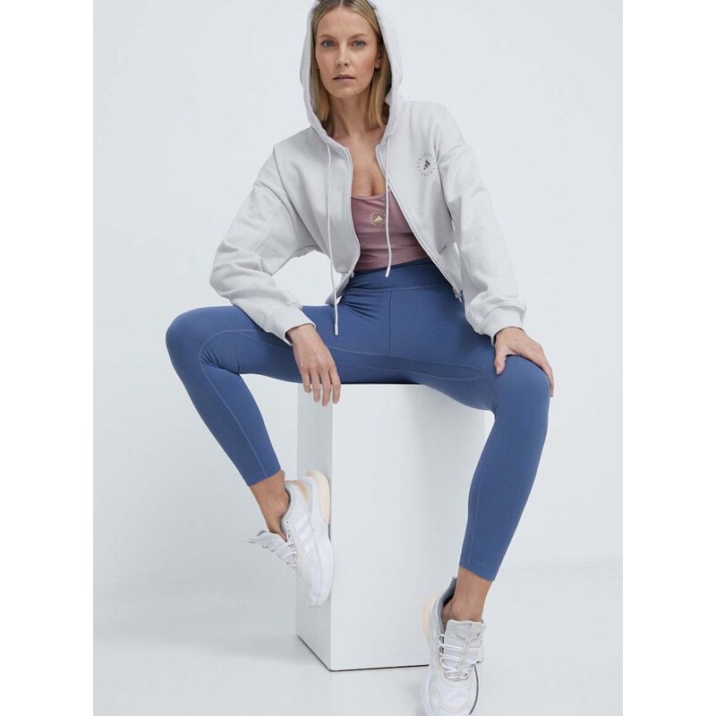 Bavlněná mikina adidas by Stella McCartney dámská, šedá barva, s kapucí, s potiskem, IT8268