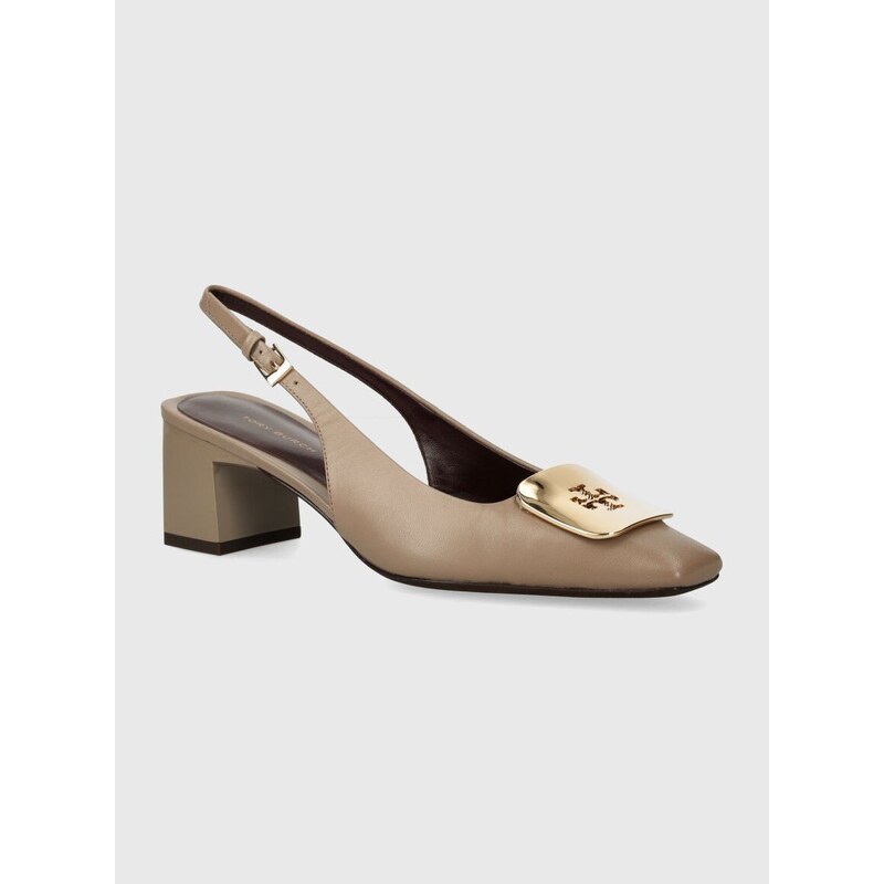 Kožené lodičky Tory Burch Georgia Slingback béžová barva, na podpatku, s odkrytou patou, 156479.200