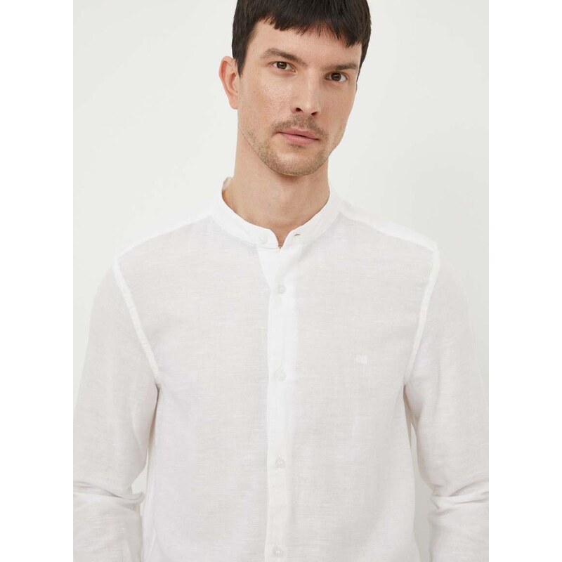 Lněná košile Calvin Klein bílá barva, regular, se stojáčkem