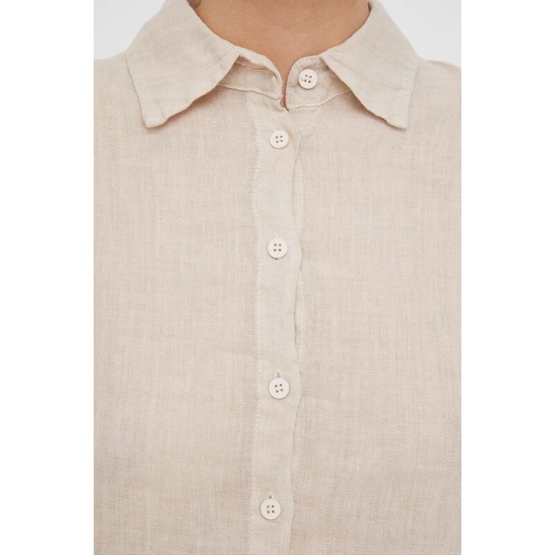 Lněná košile Bomboogie béžová barva, regular, s klasickým límcem, SW8543TLIV4