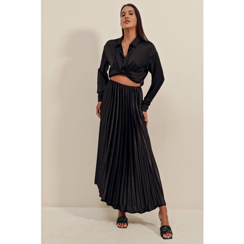 Bigdart 1896 Leather Look Pleated Skirt - Black