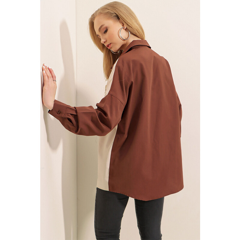 Bigdart 20116 Color Block Shirt - Brown