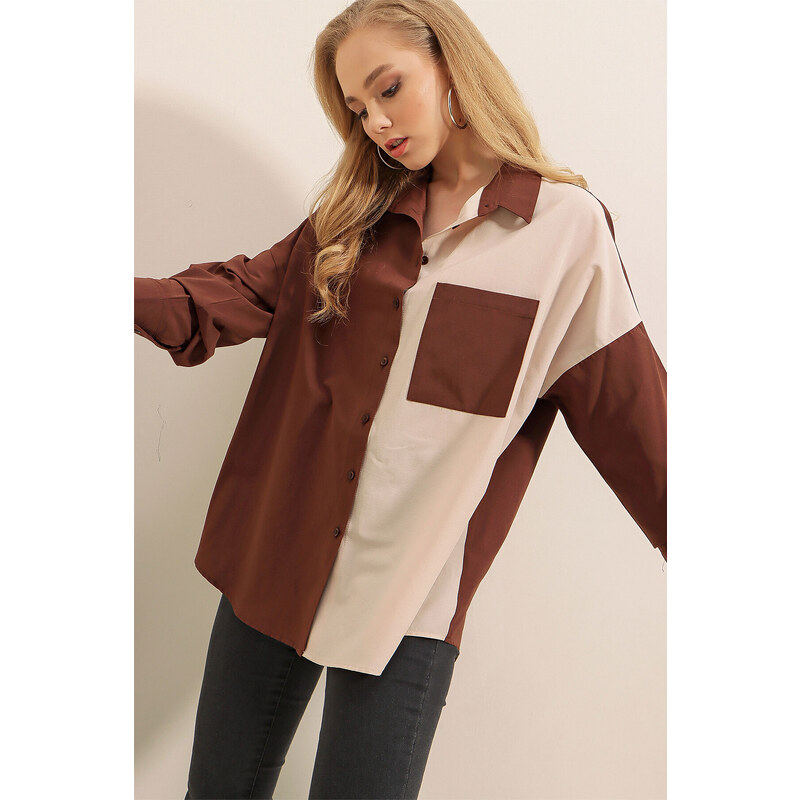 Bigdart 20116 Color Block Shirt - Brown