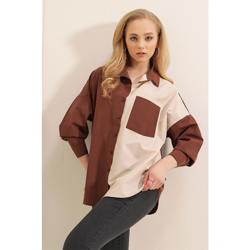 Bigdart 20116 Color Block Shirt - Brown