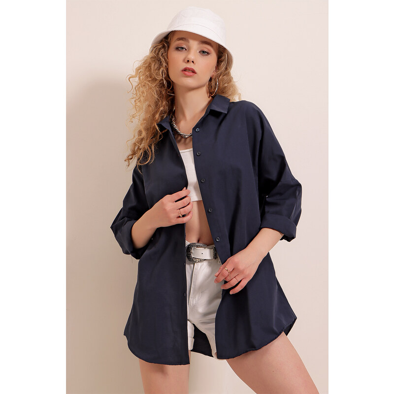 Bigdart 3900 Oversize Long Basic Shirt - Navy