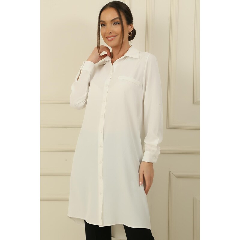 By Saygı Fake Pockets and Front Buttoned Sharmi Shirt Tunic