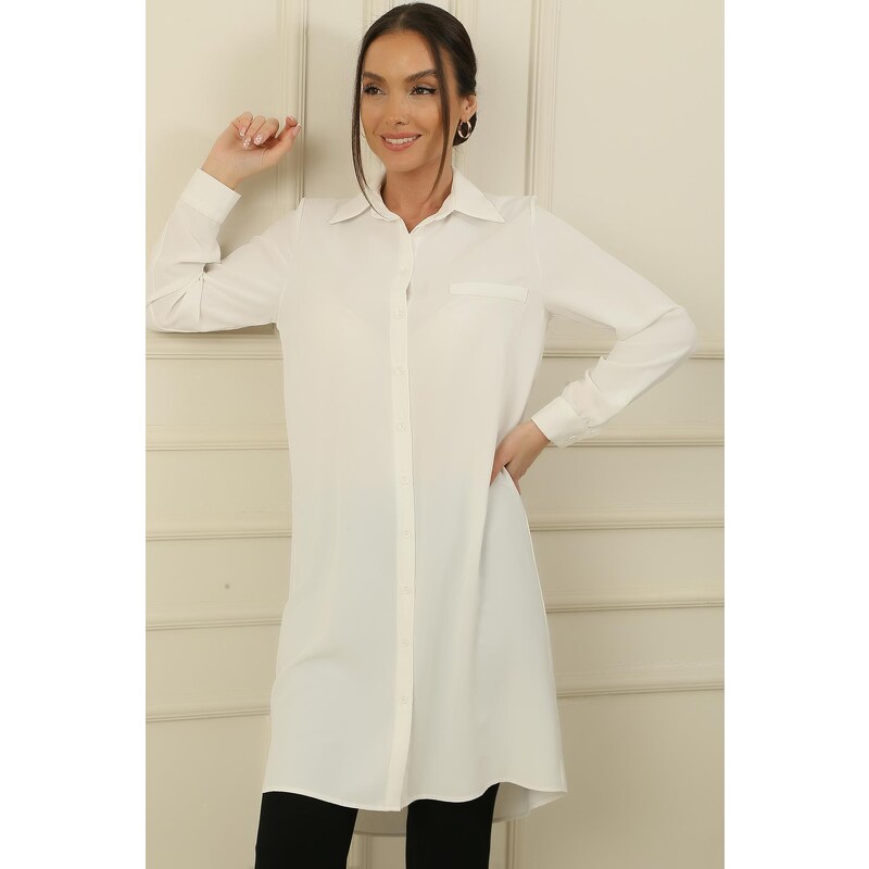 By Saygı Fake Pockets and Front Buttoned Sharmi Shirt Tunic