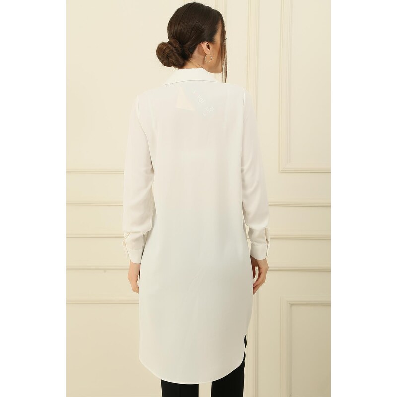 By Saygı Fake Pockets and Front Buttoned Sharmi Shirt Tunic