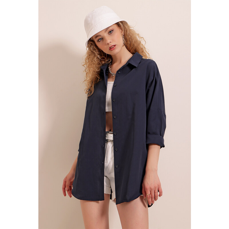 Bigdart 3900 Oversize Long Basic Shirt - Navy