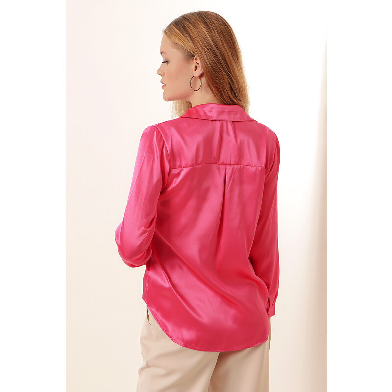 Bigdart 3964 Lightly Flowy Satin Shirt - Fuchsia