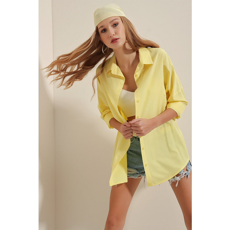 Bigdart 3900 Oversize Long Basic Shirt - Yellow