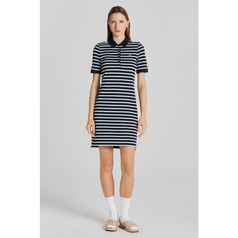 ŠATY GANT STRIPED SHIELD SS PIQUE POLO DRESS EVENING BLUE 90512439