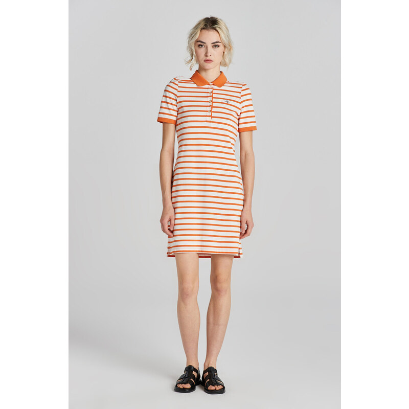 ŠATY GANT STRIPED SHIELD SS PIQUE POLO DRESS PUMPKIN ORANGE
