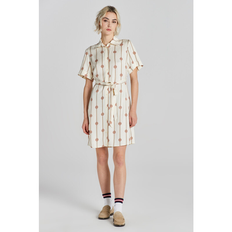 ŠATY GANT SLIM PRINTED SS SHIRT DRESS DARK KHAKI 90512477