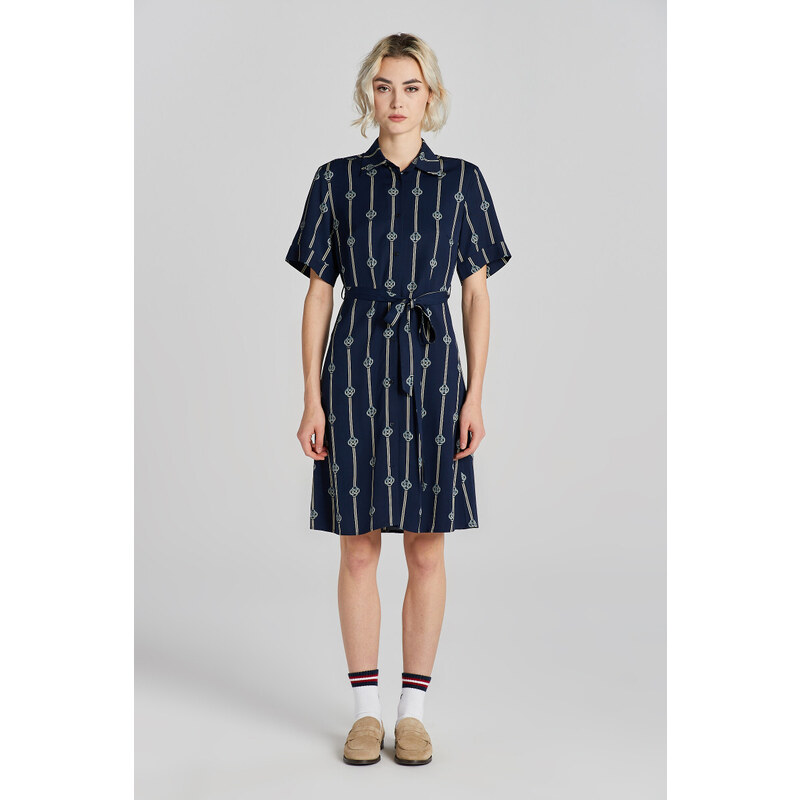 ŠATY GANT SLIM PRINTED SS SHIRT DRESS EVENING BLUE 90512478