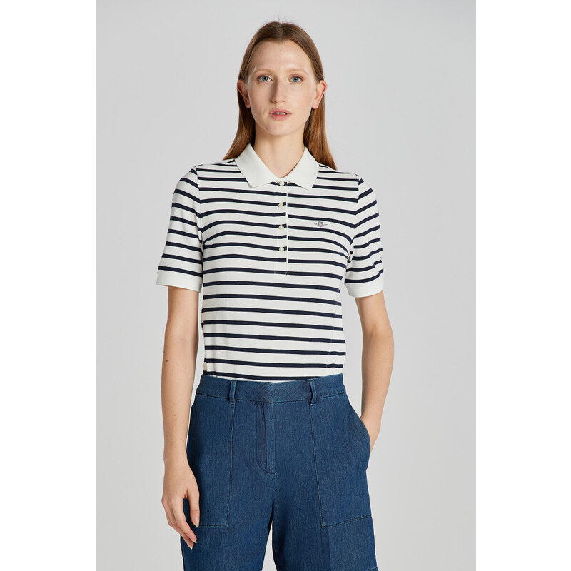 POLOKOŠILE GANT SLIM STRIPED SHIELD SS PIQUE POLO EGGSHELL 90512516